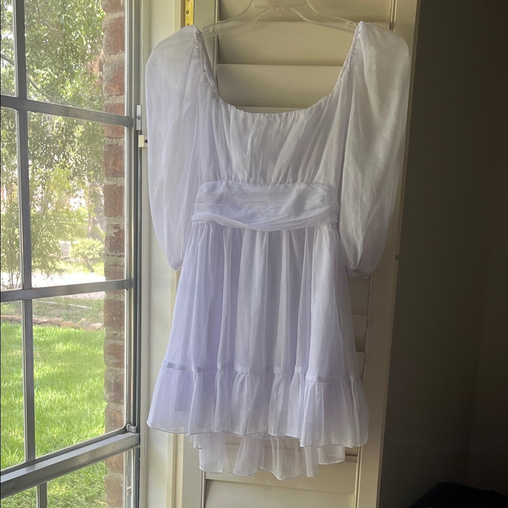 LUCY IN THE SKY White Long Sleeve Sparkly Mini Dress Medium